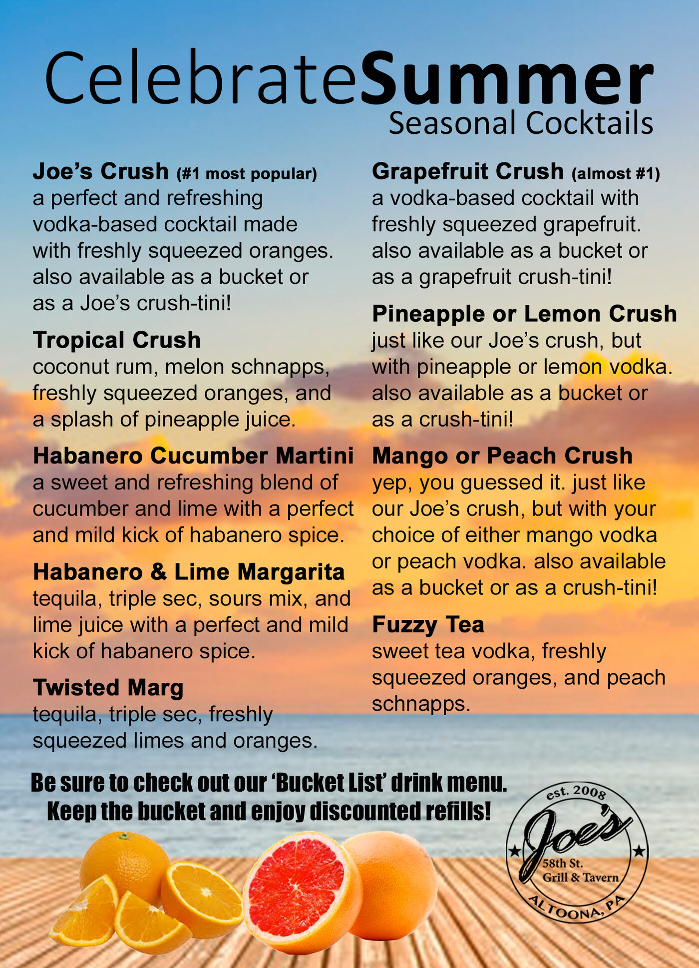 Joe's featured drinks menu