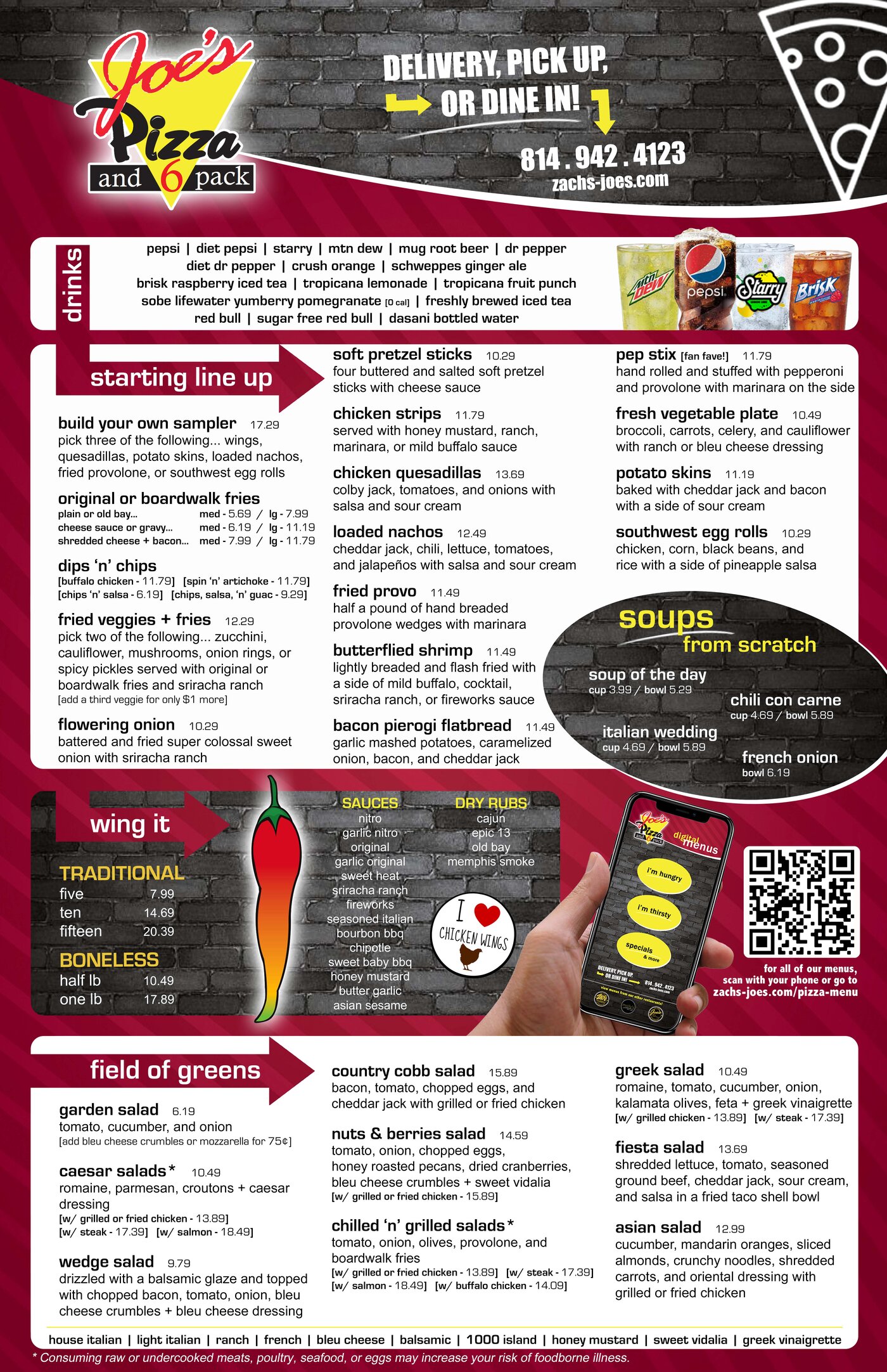 Joe's Pizza regular menu — front side