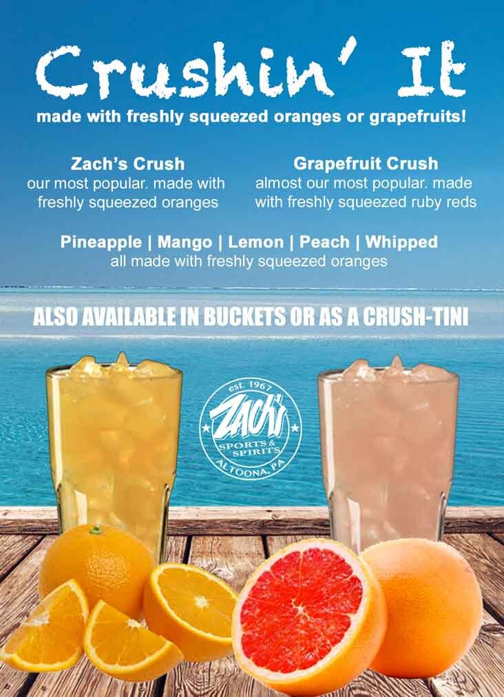 Zach's signature crushes menu