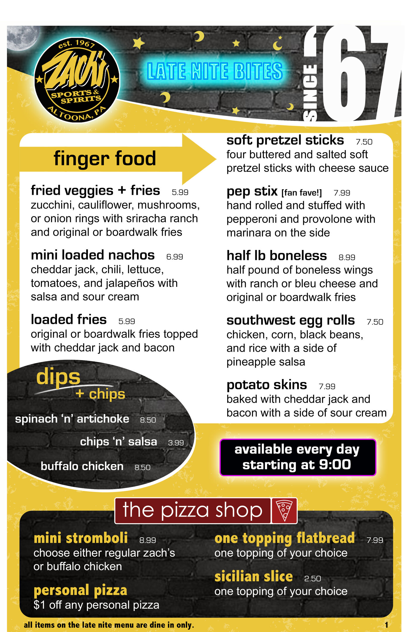 Zach's late nite menu