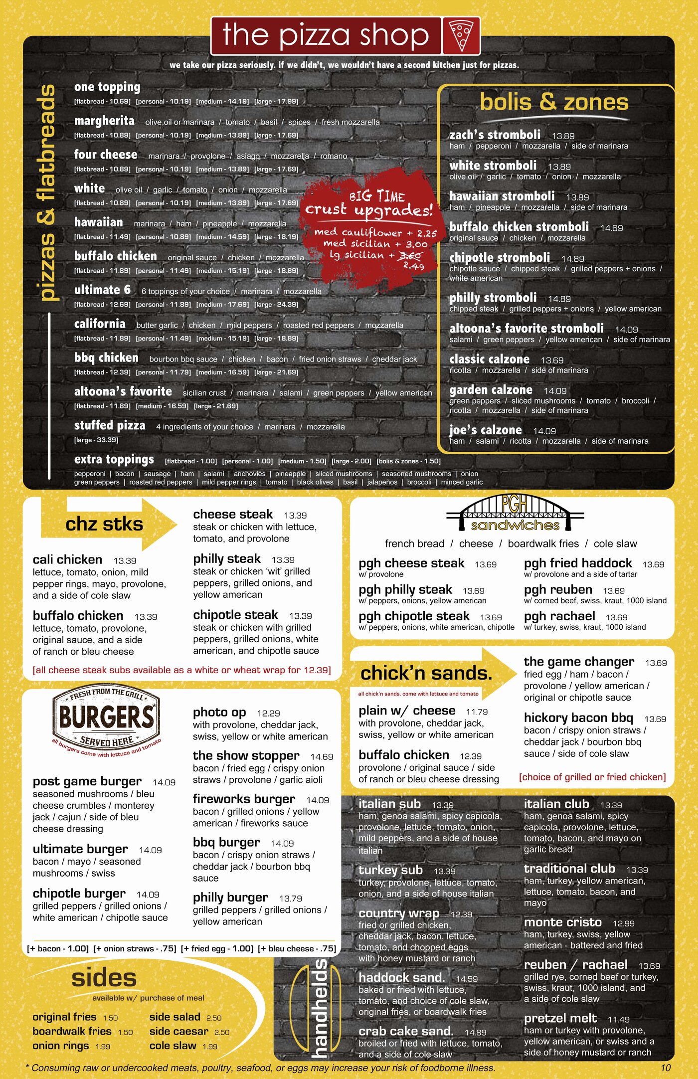 Zach's regular menu — back side